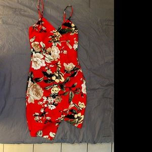 Red floral mini dress